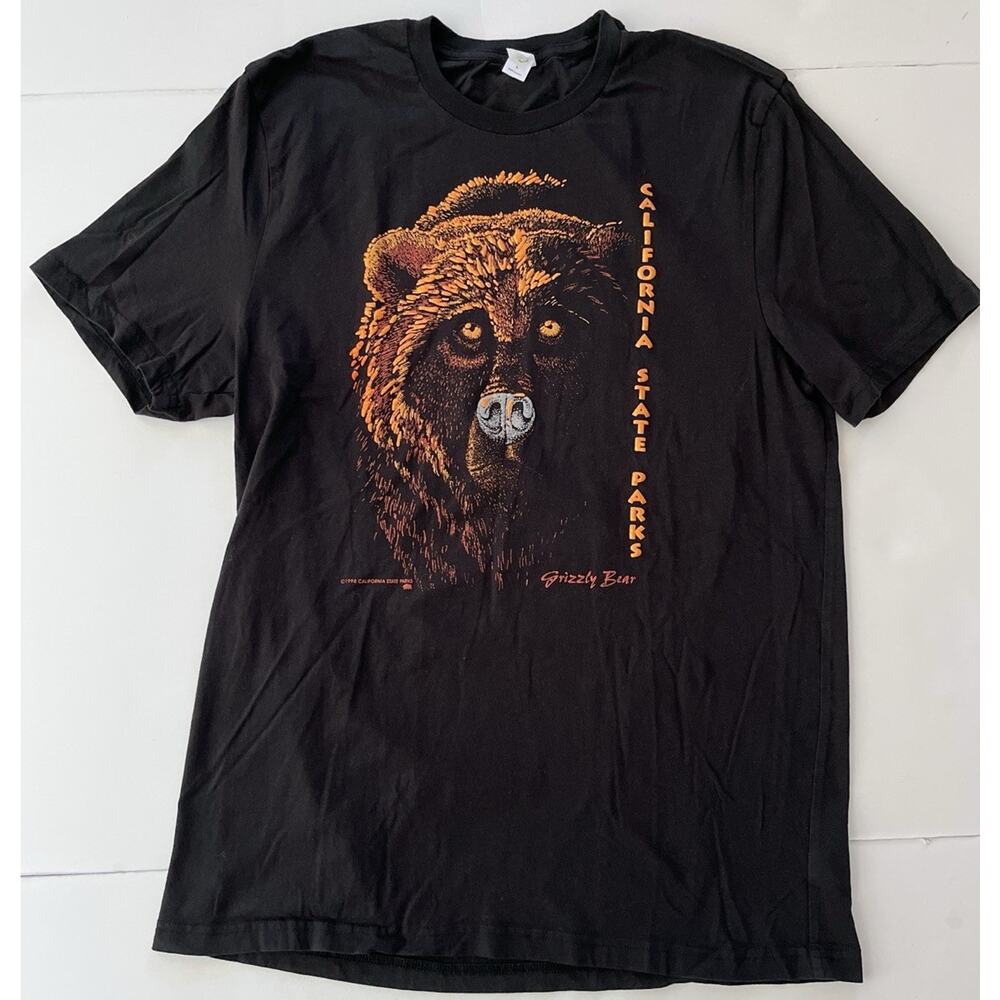 All Made T Shirt L Black Brown Gold Grizzly Bear California State Parks 1998 3D